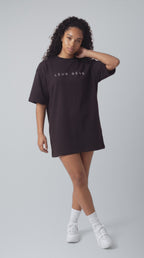 Blue in the Leur Rêve black tee, moving in the studio